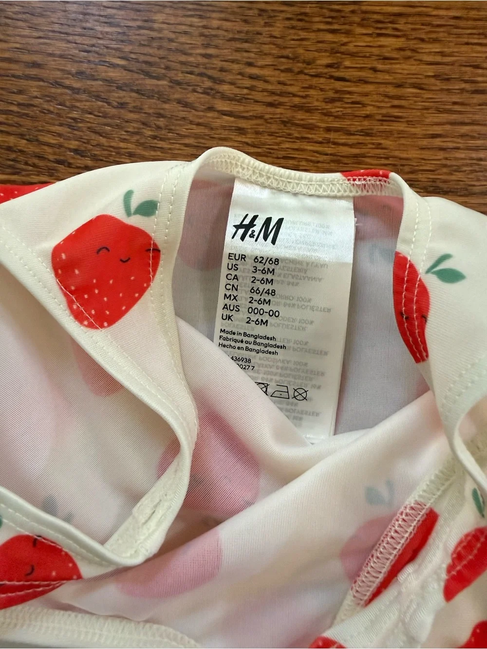 H&M 0-6M White One-Piece Swimsuit with Red Strawberry Print